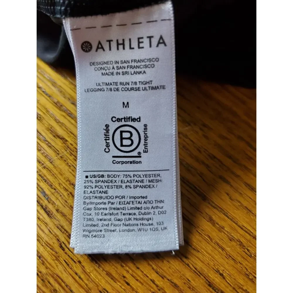 Athleta 7/8 Tight‎ Leggings Medium Black Pockets Ankle Zippers Vented Womens
